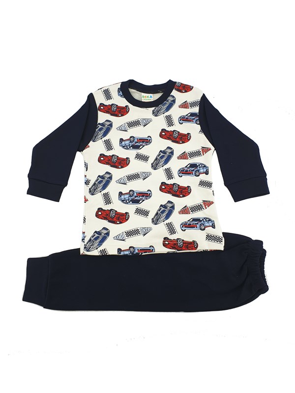 Ana Kuzusu Beka Yarış Arabası Desenli Erkek Çocuk Uzun Kollu Pijama Takımı