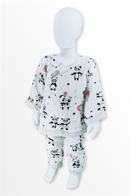 Organik Pamuk Müslin Pijama Takımı / Kimono - Pembe Panda