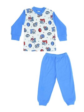 Ana Kuzusu Beka Kask Desenli Erkek Çocuk Uzun Kollu Pijama Takımı