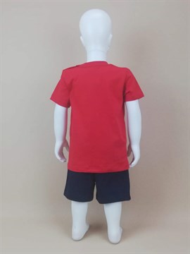 Ana Kuzusu  Erkek Çoçuk NY Polo Nakışlı Kırmızı Tişört Takım