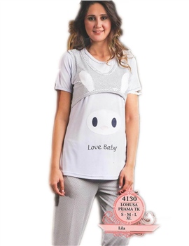 Bone 4130 Kadın Love Baby Baskılı Puanlı Lohusa Pijama Takımı