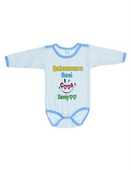 Cantaz Erkek Bebek Babannem Beni Çok Seviyor Baskılı Yarım Kollu Çıtçıtlı Body - MAVİ - 9 AY