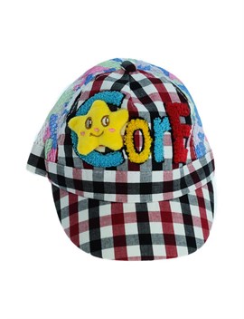 Emirtex Kız Çocuk 5-6 Yaş Yıldız Aplike Pötikare Yazlık Kasket Şapka