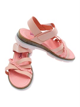Şirin Bebe Kız Çocuk İki Bantlı  Örgü Detaylı Ortopedik Sandalet